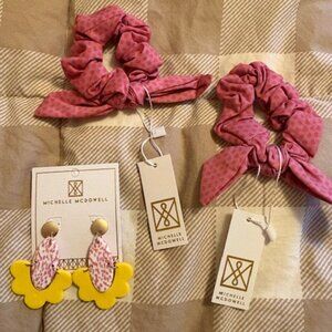 NWT Lot Michelle McDowell Wallace Wild Things Earrings & 2 Hair Scrunchies Ties